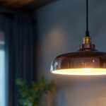 A photograph of a beautifully designed round light pendant hanging in a stylish interior setting