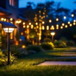 A photograph of a beautifully illuminated outdoor space featuring solar waterproof lights in action