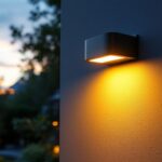 A photograph of a solar led wall lamp installed in an outdoor setting