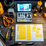A photograph of a well-organized lighting contractor's workspace