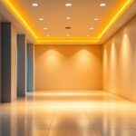 A photograph of a well-lit indoor space featuring motion recessed lights in action