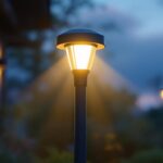 A photograph of a well-designed light sensor lamp post in an outdoor setting