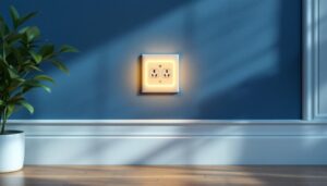 A photograph of a stylishly designed wall plug cover integrated into a modern living space