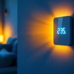 A photograph of a well-lit room showcasing a stylish led timer switch in action