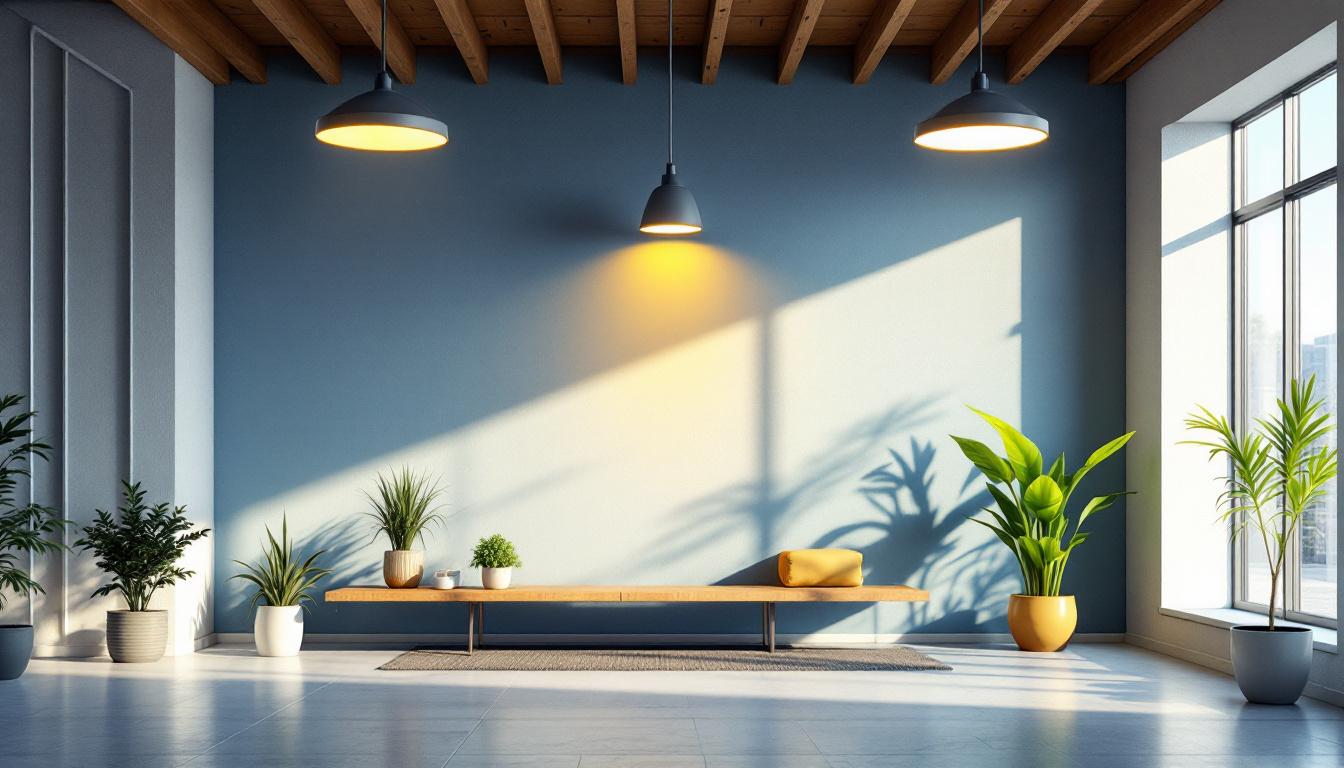 A photograph of a modern indoor space featuring solar-powered lighting solutions
