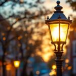 A photograph of a historic gas street lamp