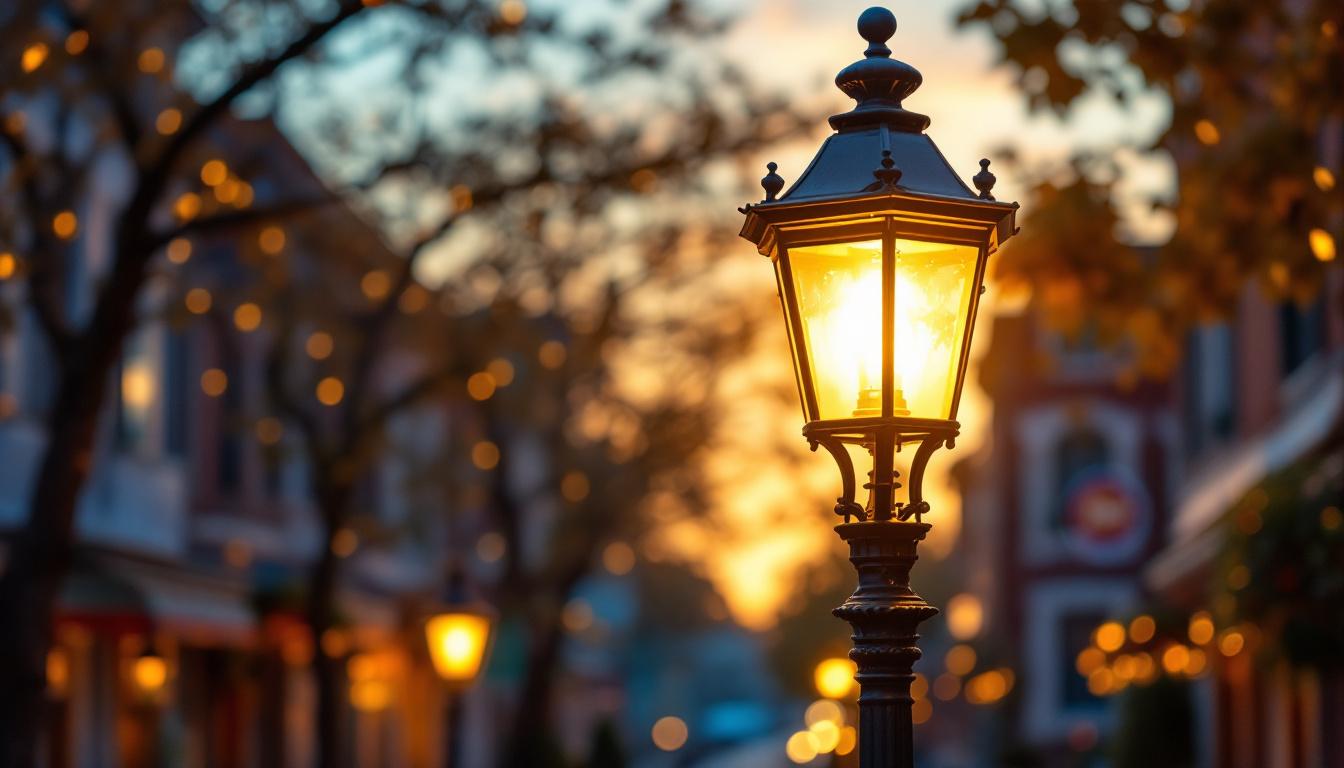 A photograph of a historic gas street lamp