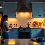 A photograph of a well-designed kitchen featuring various types of under cabinet lighting