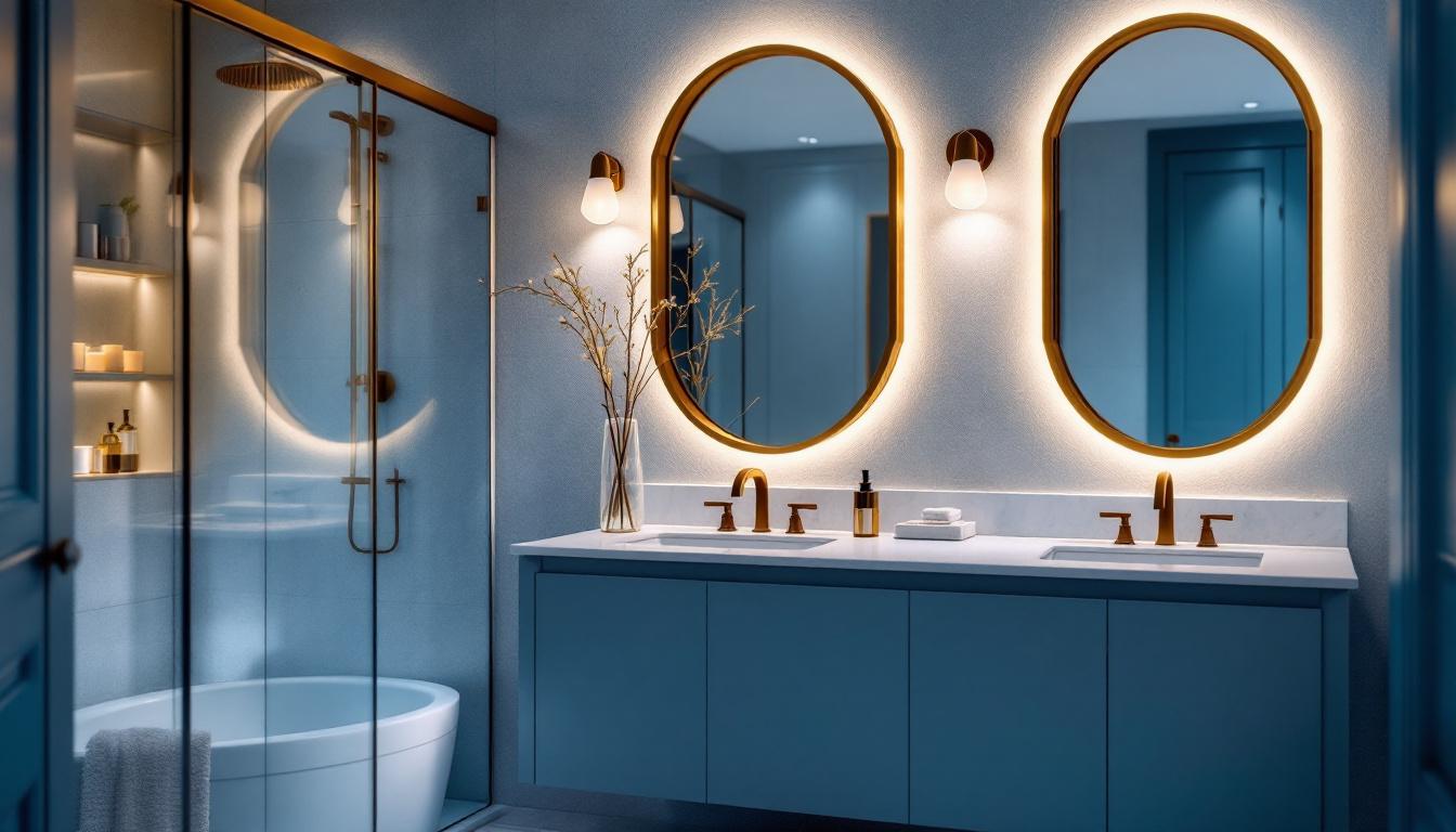 A photograph of a beautifully styled bathroom featuring elegant side lights on the vanity