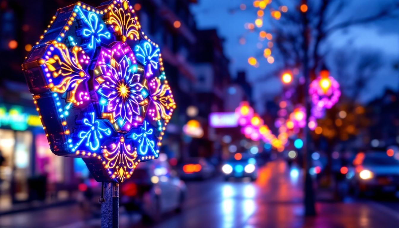A photograph of a beautifully illuminated outdoor light-up sign at dusk