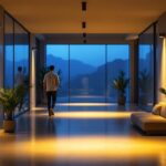A photograph of a beautifully lit interior space featuring motion detector can lights in action