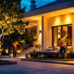 A photograph of a beautifully illuminated outdoor space at dusk