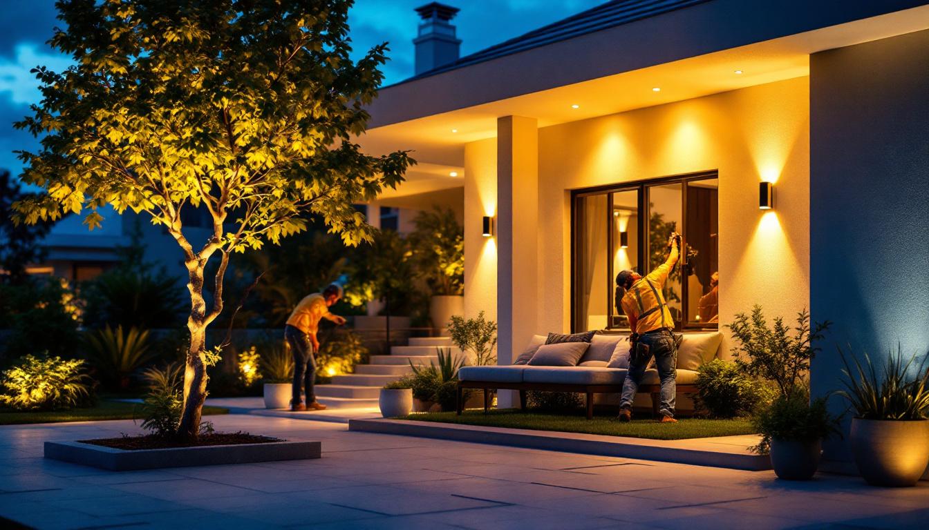 A photograph of a beautifully illuminated outdoor space at dusk