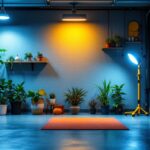 A photograph of a well-lit garage showcasing a variety of affordable lighting solutions