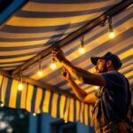 A photograph of a skilled lighting contractor installing stylish