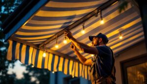 A photograph of a skilled lighting contractor installing stylish