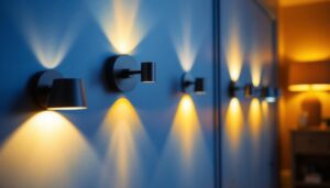 A photograph of a well-lit interior space showcasing various stylish led wall mount lights in use