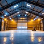 A photograph of a well-lit pole barn interior showcasing bright led lighting