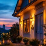 A photograph of a beautifully illuminated home exterior at dusk