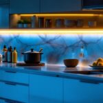 A photograph of a beautifully designed kitchen featuring stylish undercabinet led lighting