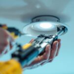 A photograph of a close-up shot of recessed lights being installed