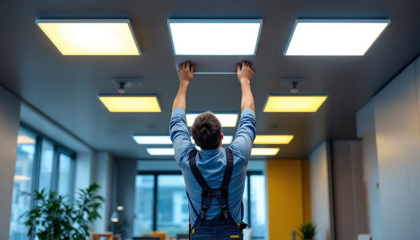 A photograph of a well-lit room featuring modern led panel ceiling lights