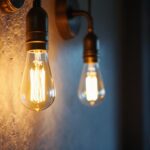 A photograph of a beautifully lit sconce featuring a stylish light bulb