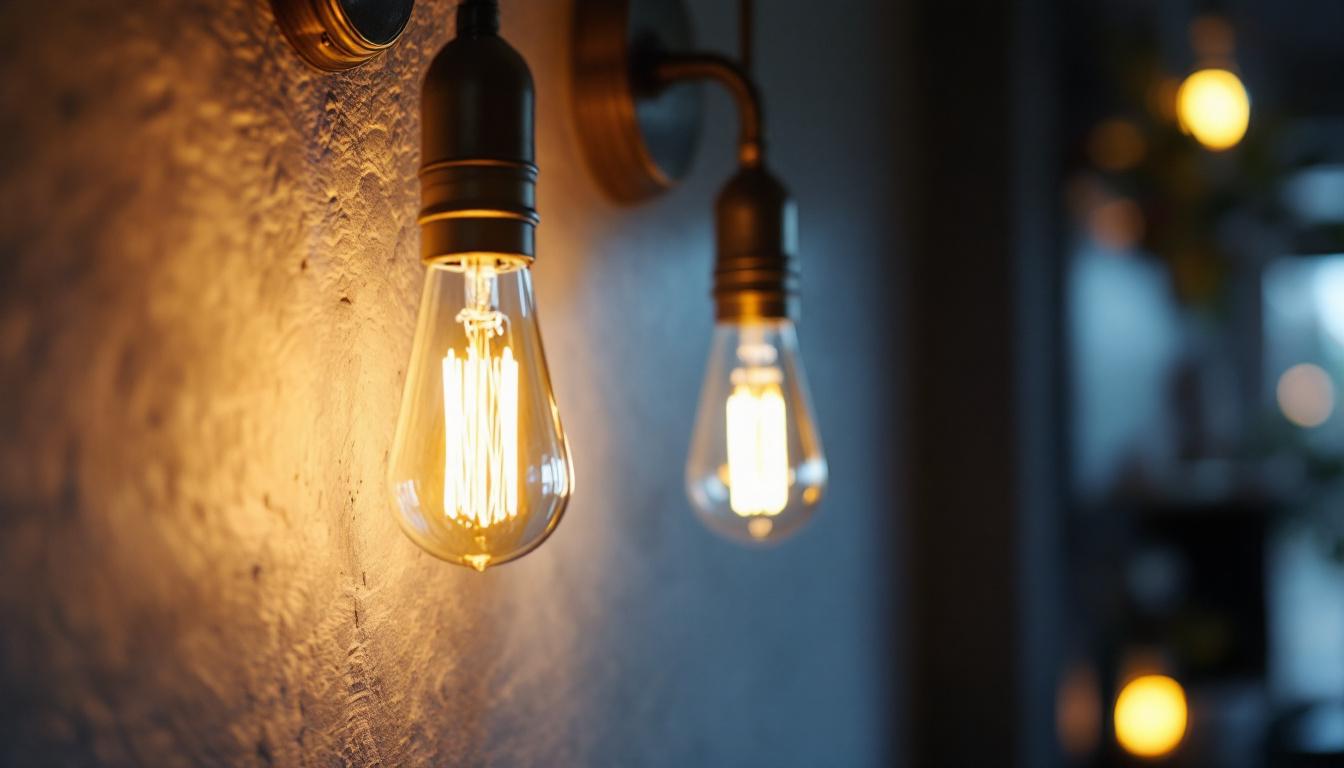 A photograph of a beautifully lit sconce featuring a stylish light bulb