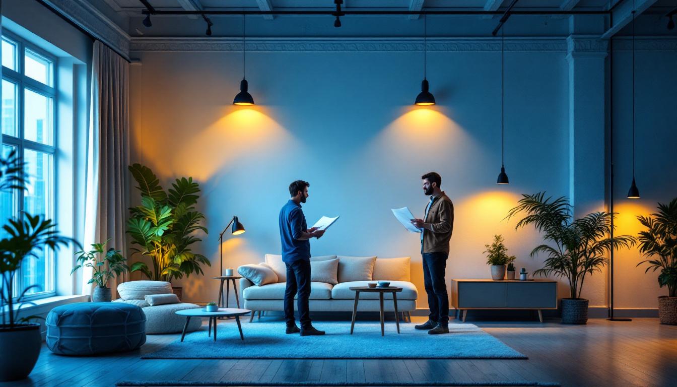 A photograph of a well-lit interior space showcasing various lighting solutions