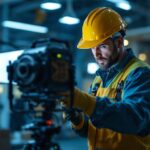 A photograph of a skilled lighting contractor in action
