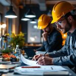 A photograph of a lighting contractor analyzing a well-lit workspace