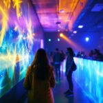 A photograph of a dynamic lighting installation featuring the hi-hyperlite system in action