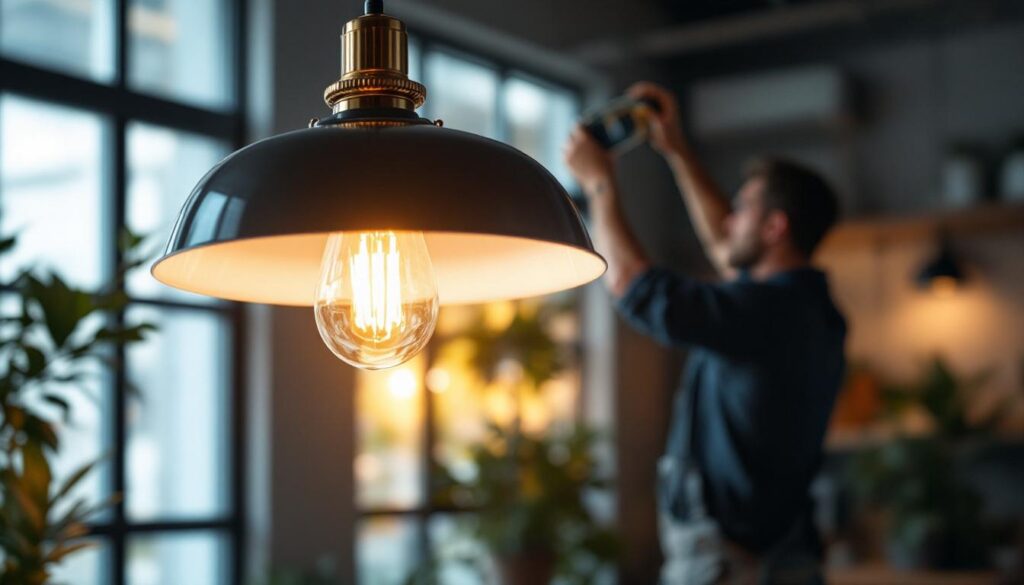 A photograph of a beautifully designed suspended pendant light in a modern interior setting