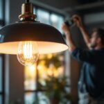 A photograph of a beautifully designed suspended pendant light in a modern interior setting