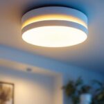 A photograph of a modern ceiling light cylinder installation in a stylish interior setting