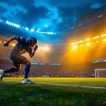 A photograph of a dynamic sports lighting setup in action during a game or practice