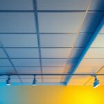 A photograph of a well-lit room showcasing a drop ceiling installation