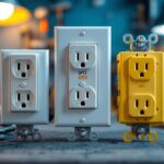 A photograph of a close-up shot of various wall outlet types