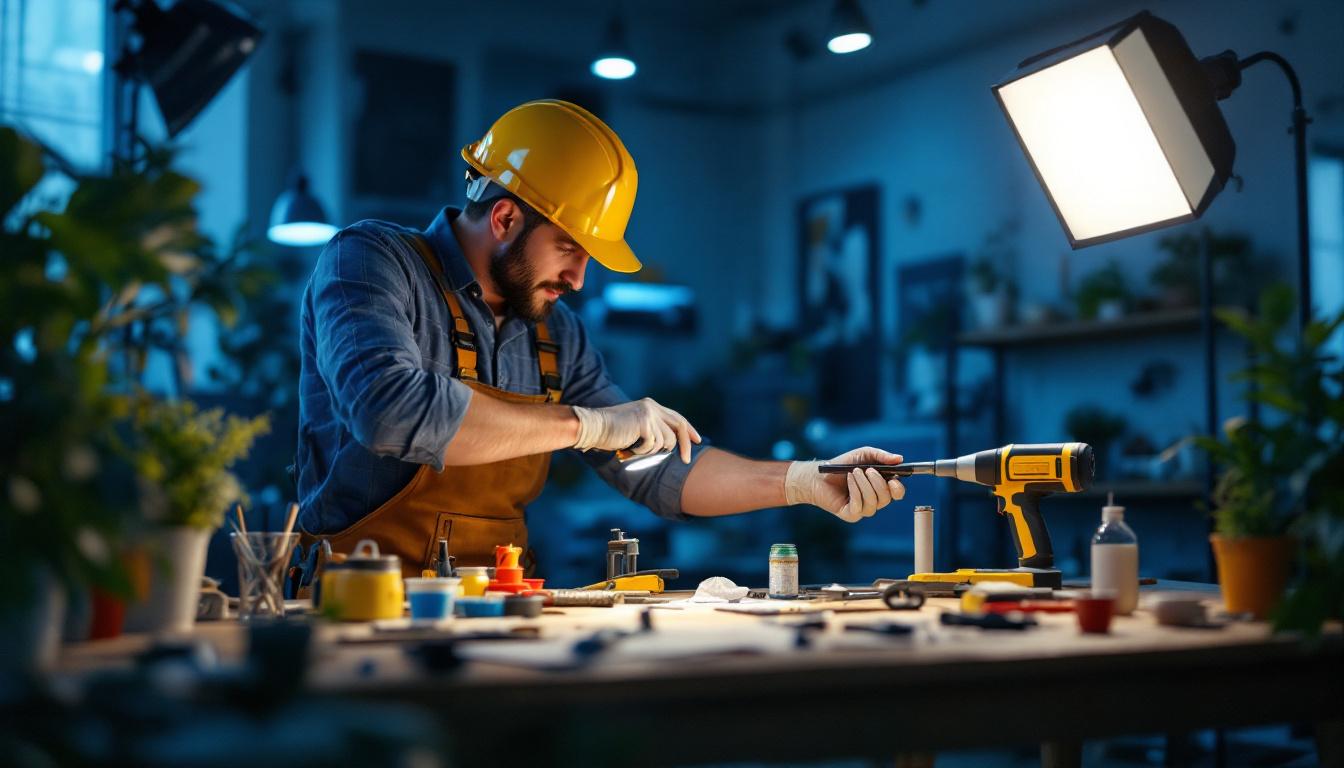 A photograph of a skilled lighting contractor expertly converting a can light to a track light