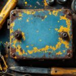 A photograph of a rustic vintage electrical box