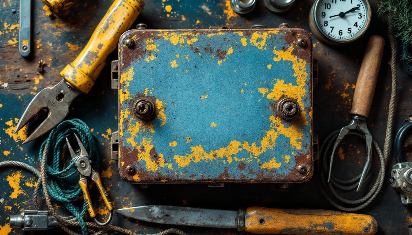 A photograph of a rustic vintage electrical box