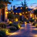 A photograph of a beautifully illuminated outdoor space at dusk