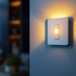A photograph of a modern low voltage lighting switch installed in a stylish home setting