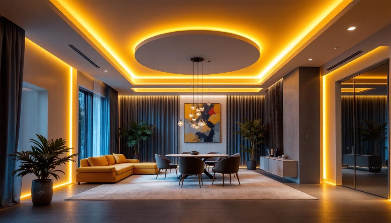 A photograph of a beautifully designed room featuring led lighting elegantly installed around the ceiling