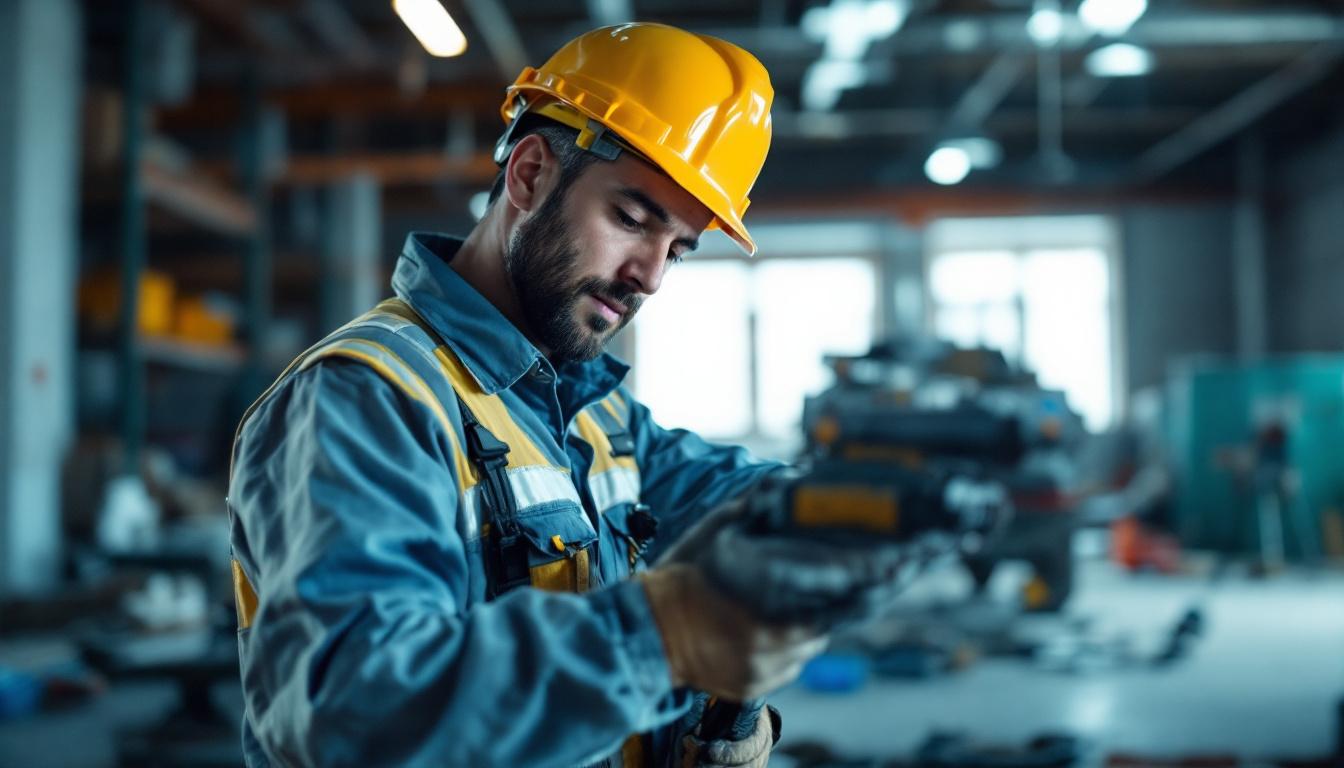 A photograph of a lighting contractor actively using feilo sylvania tools on a job site