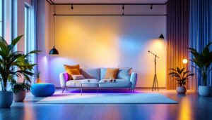 A photograph of a beautifully lit interior space showcasing a variety of innovative lighting designs