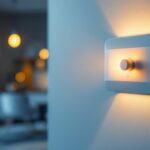 A photograph of a close-up shot of a wall light switch timer installed in a modern home setting