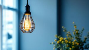 A photograph of a stylish hanging lamp holder in a well-lit room setting