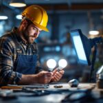 A photograph of a lighting contractor skillfully comparing the br20 and r20 bulbs in a well-lit workshop