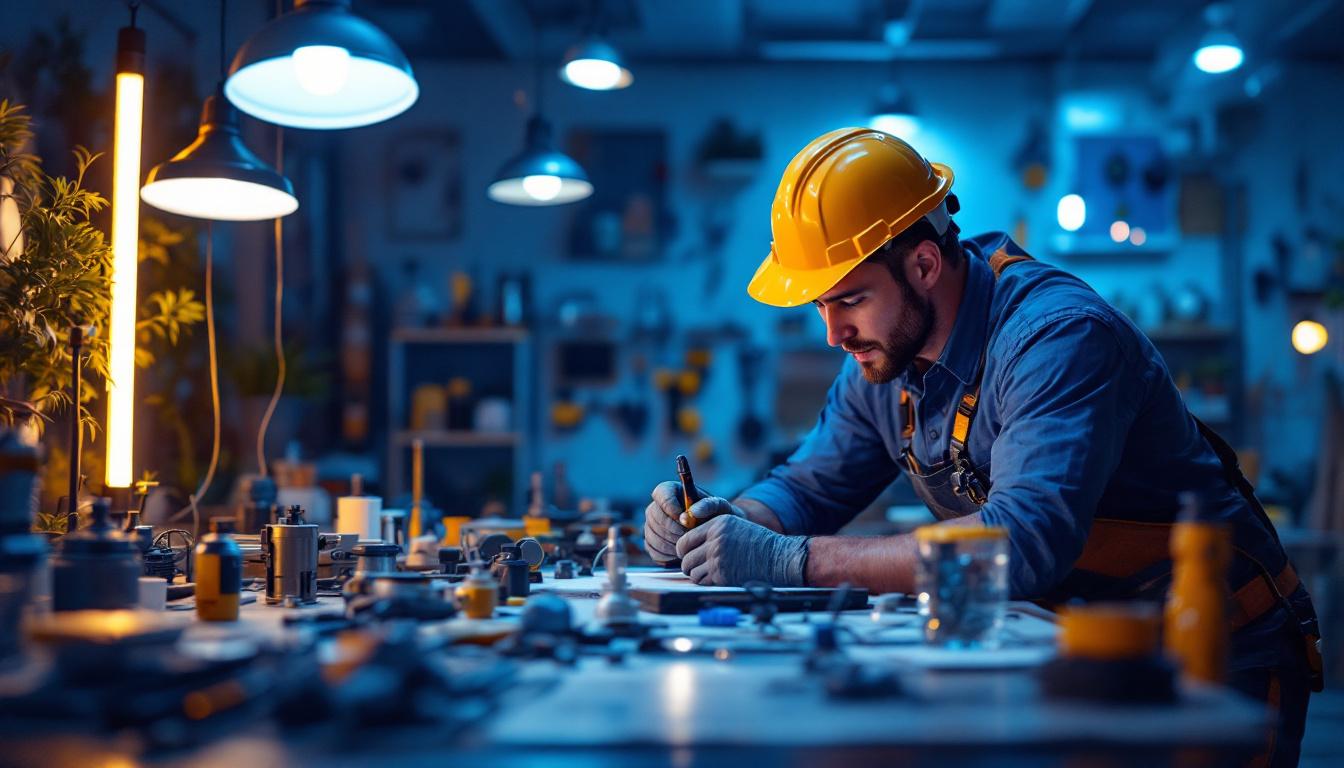 A photograph of a dynamic lighting contractor at work